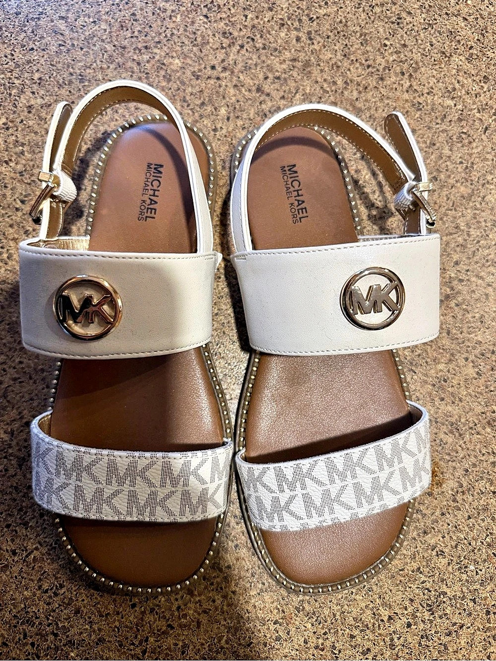 Michael Kors Carson Flat Sandal White & Brown